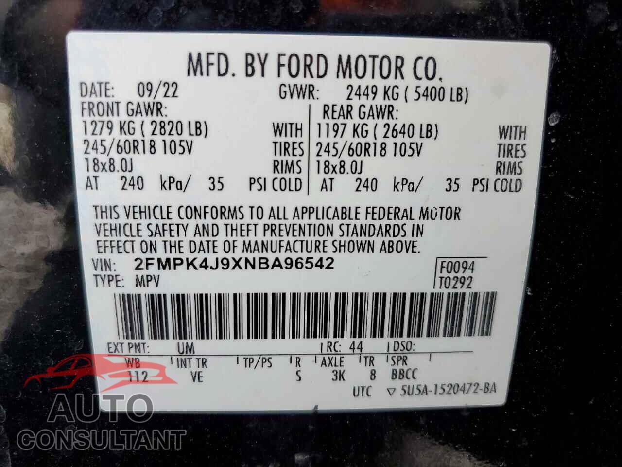 FORD EDGE 2022 - 2FMPK4J9XNBA96542