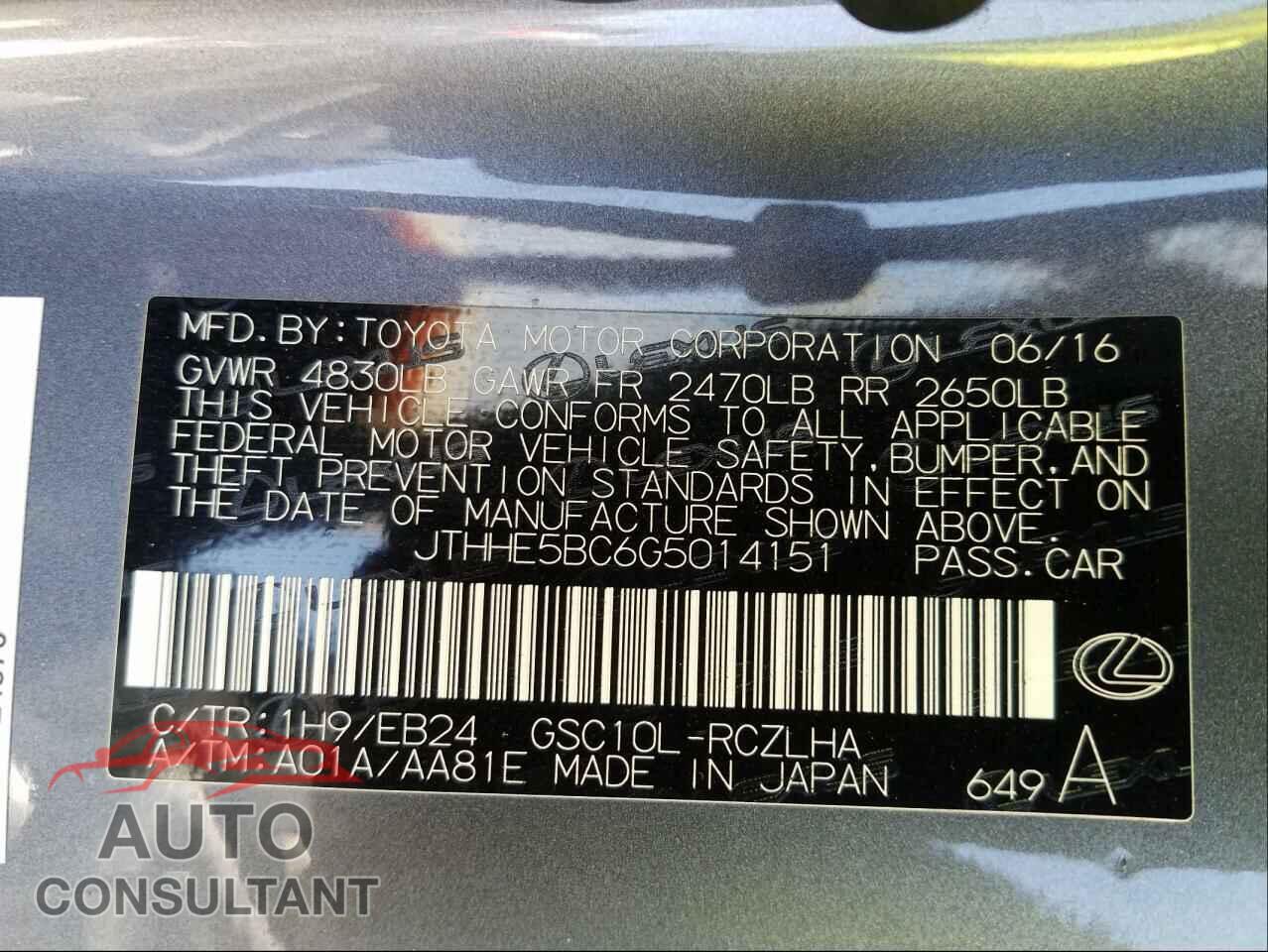 LEXUS RX350 2016 - JTHHE5BC6G5014151