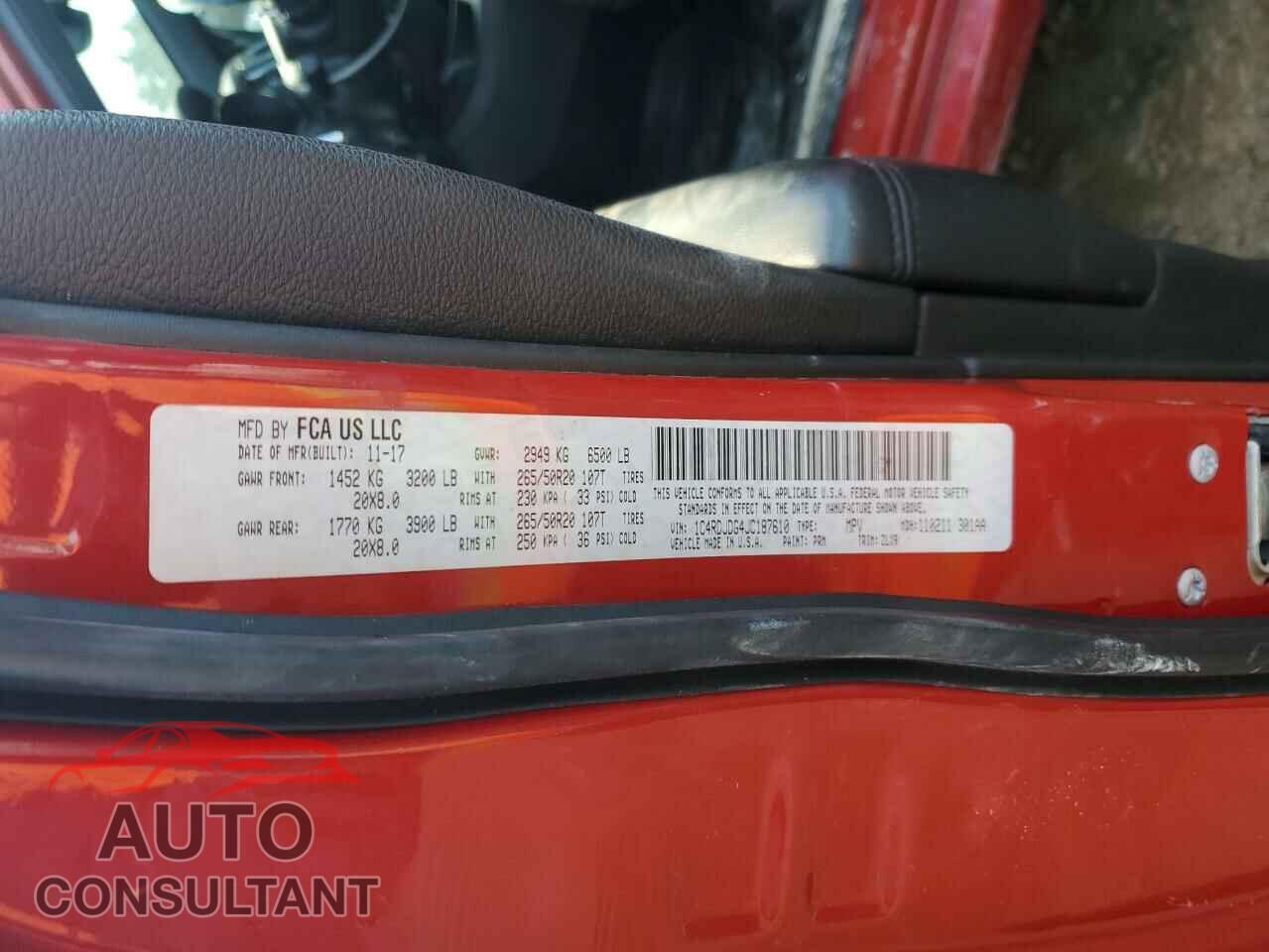 DODGE DURANGO 2018 - 1C4RDJDG4JC187610