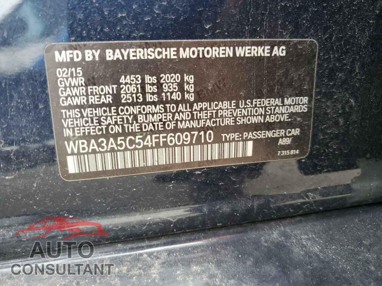BMW 3 SERIES 2015 - WBA3A5C54FF609710