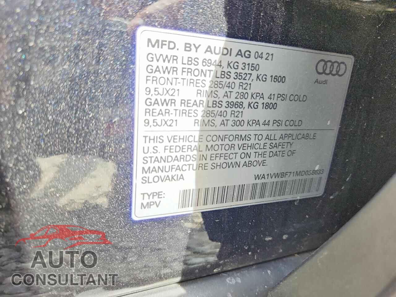 AUDI SQ7 2021 - WA1VWBF71MD036633