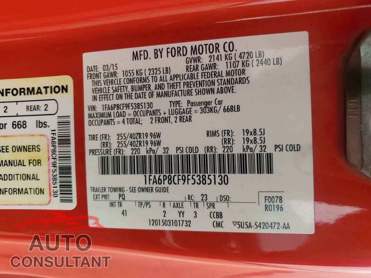 FORD MUSTANG 2015 - 1FA6P8CF9F5385130