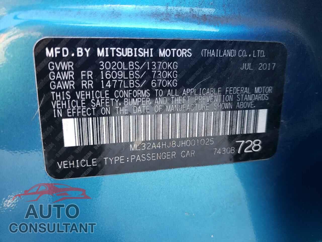 MITSUBISHI MIRAGE 2018 - ML32A4HJ8JH001025