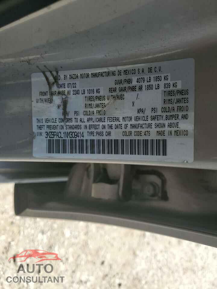 MAZDA 3 2022 - 3MZBPACL1NM309414