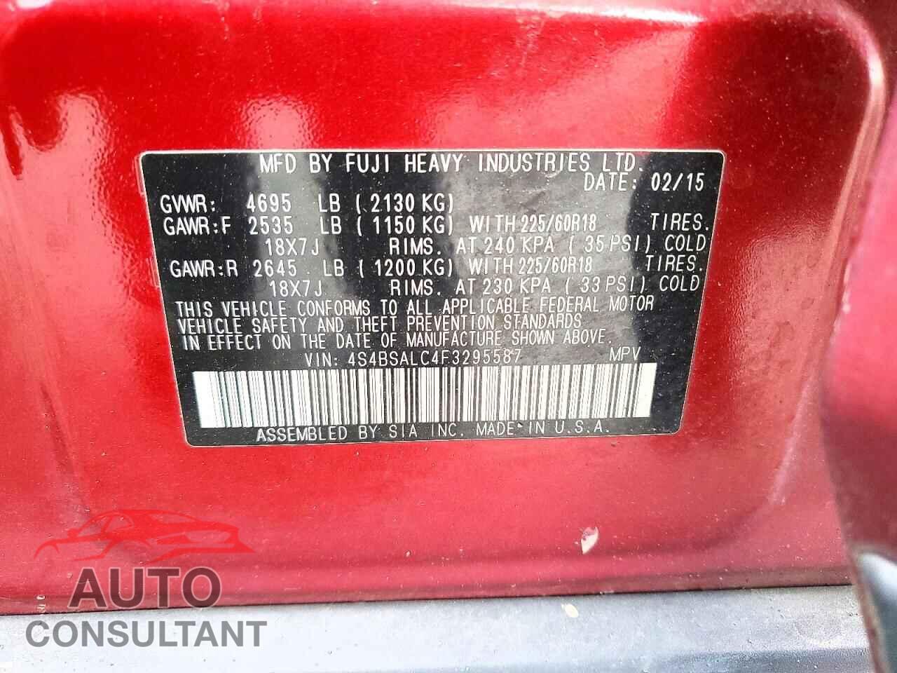SUBARU OUTBACK 2015 - 4S4BSALC4F3295587