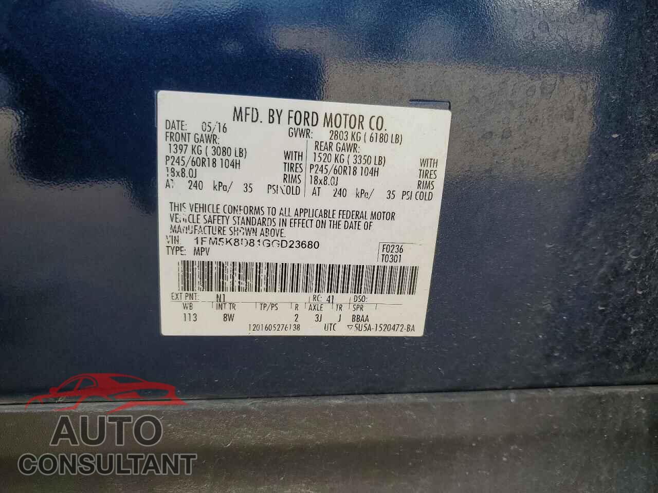 FORD EXPLORER 2016 - 1FM5K8D81GGD23680