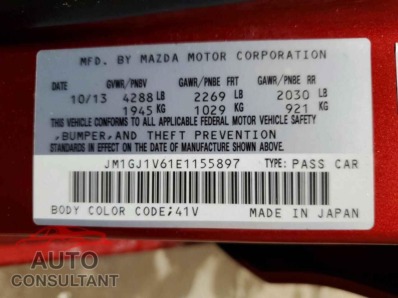MAZDA 6 2014 - JM1GJ1V61E1155897