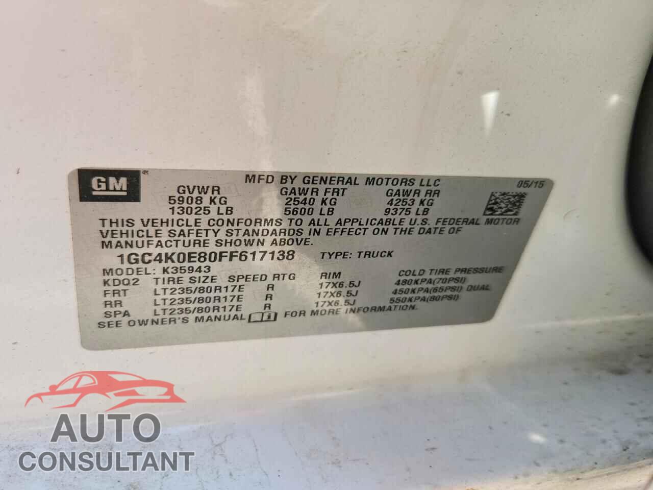 CHEVROLET SILVERADO 2015 - 1GC4K0E80FF617138