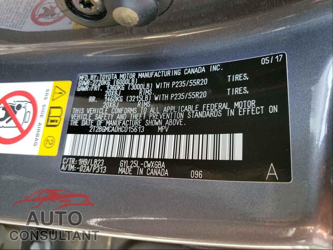 LEXUS RX450 2017 - 2T2BGMCA0HC015613