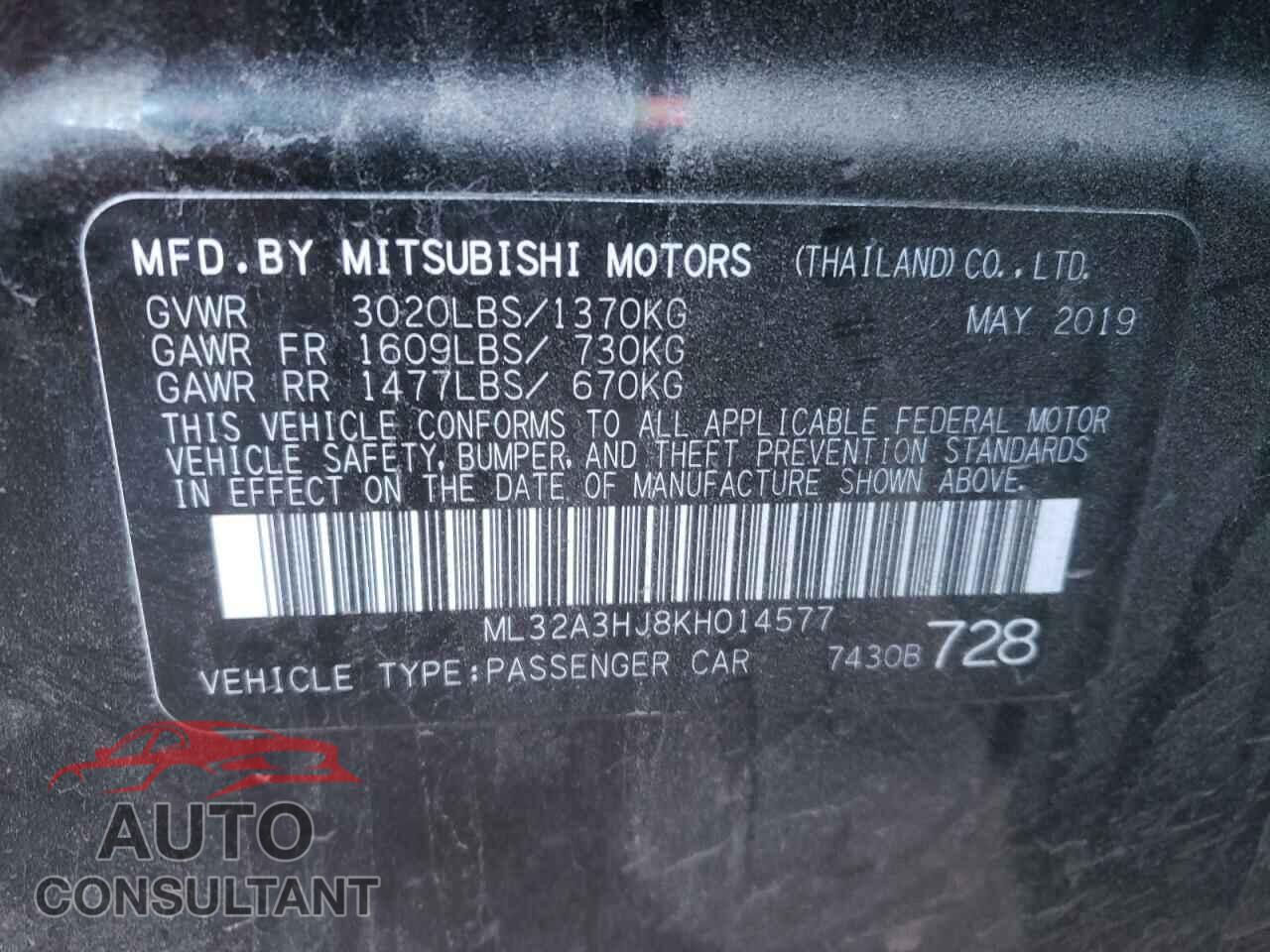 MITSUBISHI MIRAGE 2019 - ML32A3HJ8KH014577
