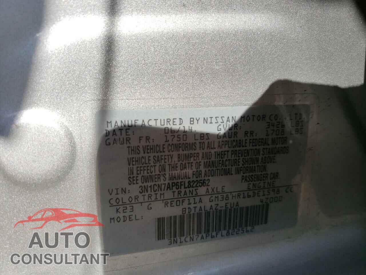 NISSAN VERSA 2015 - 3N1CN7AP6FL822562