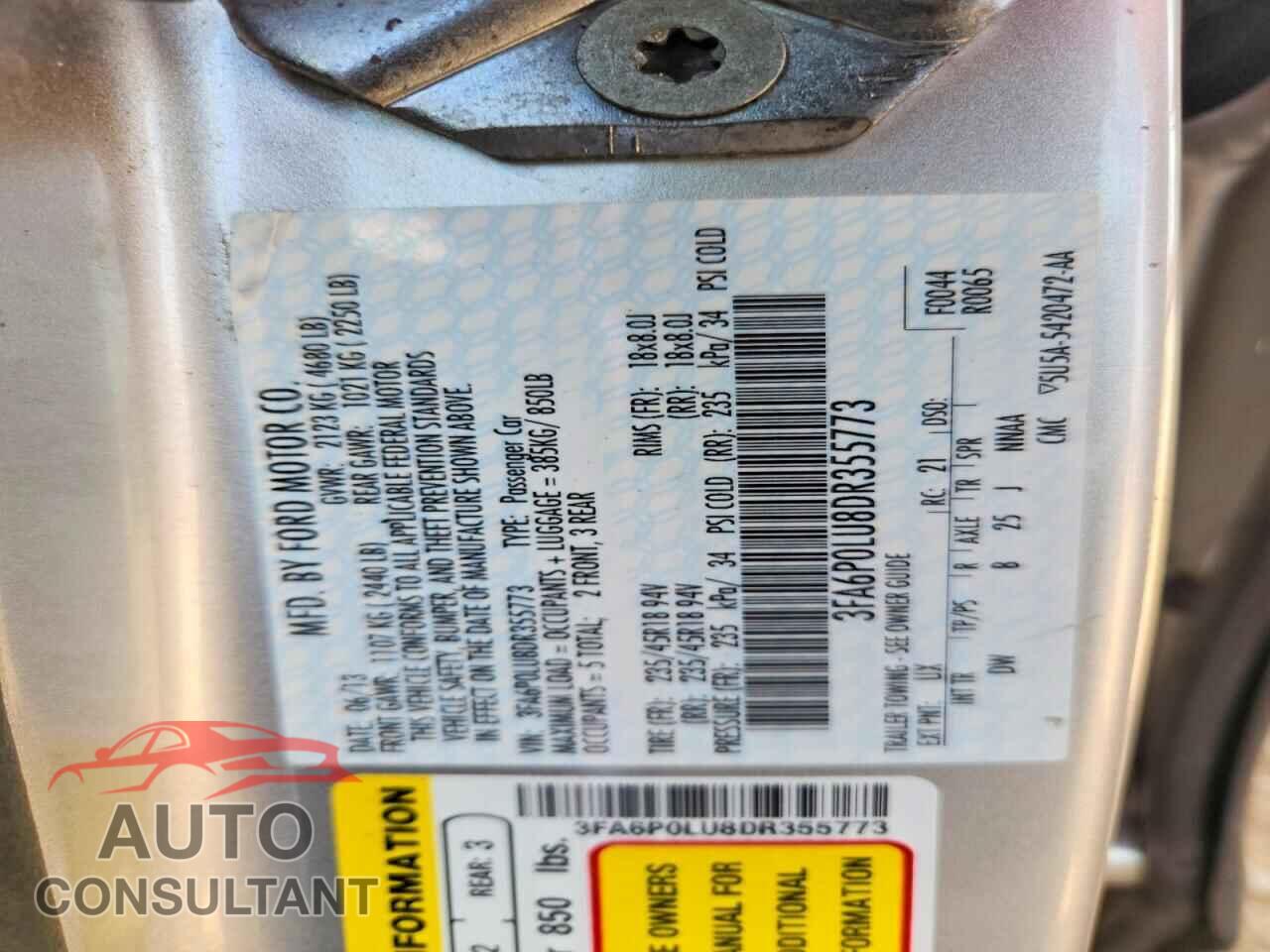 FORD FUSION 2013 - 3FA6P0LU8DR355773
