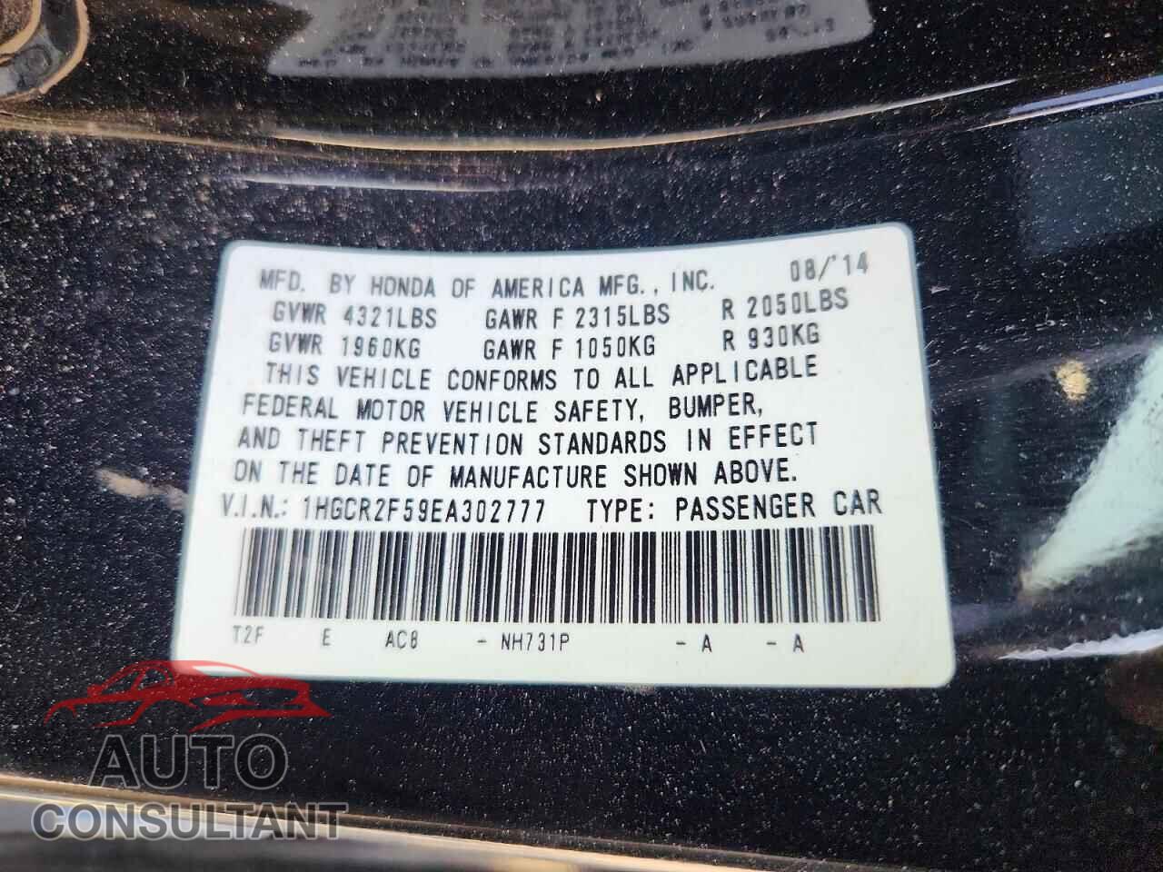 HONDA ACCORD 2014 - 1HGCR2F59EA302777