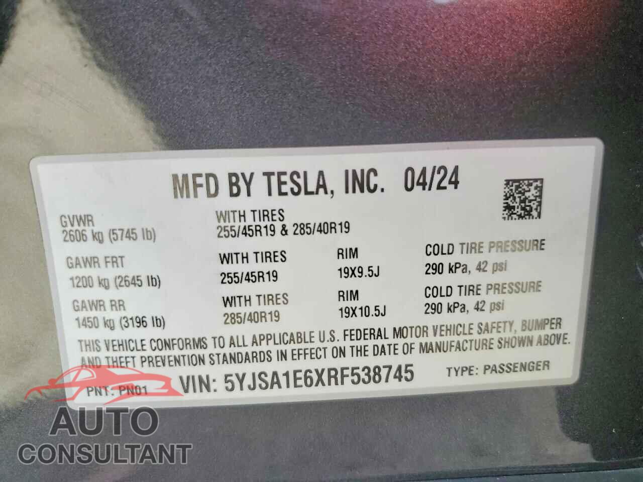 TESLA MODEL S 2024 - 5YJSA1E6XRF538745