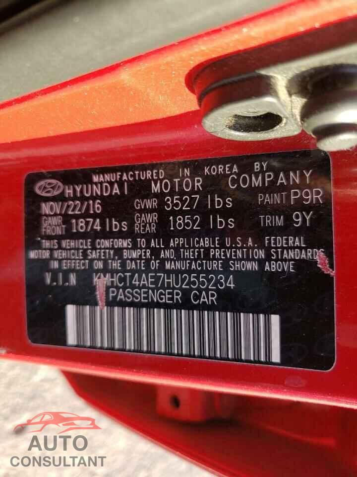 HYUNDAI ACCENT 2017 - KMHCT4AE7HU255234