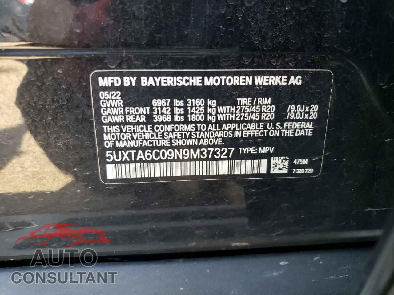 BMW X5 2022 - 5UXTA6C09N9M37327