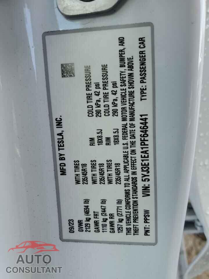 TESLA MODEL 3 2023 - 5YJ3E1EA1PF646441