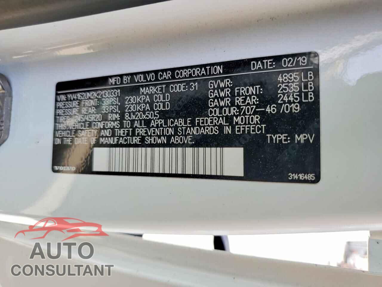 VOLVO XC40 2019 - YV4162UM2K2130331