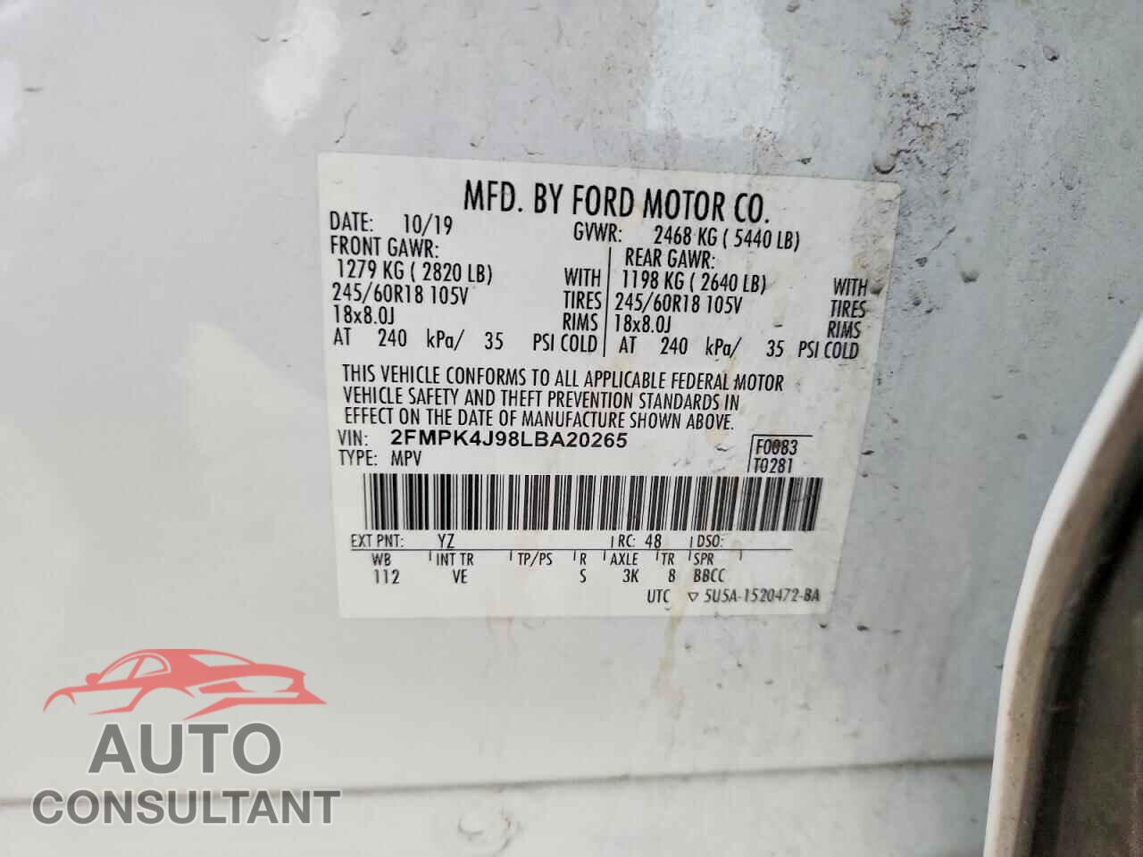 FORD EDGE 2020 - 2FMPK4J98LBA20265