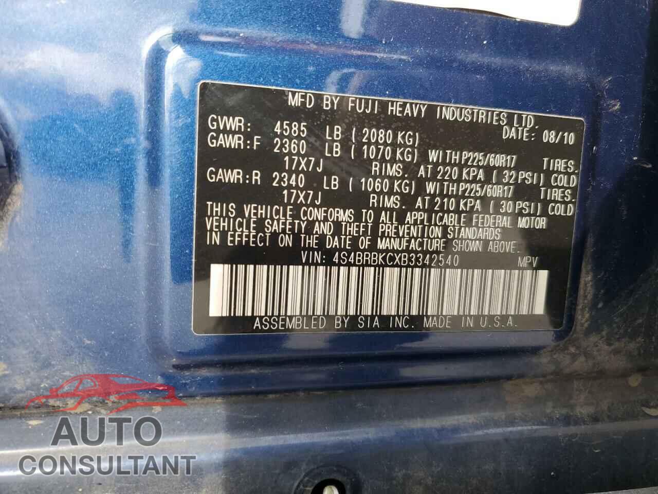 SUBARU OUTBACK 2011 - 4S4BRBKCXB3342540