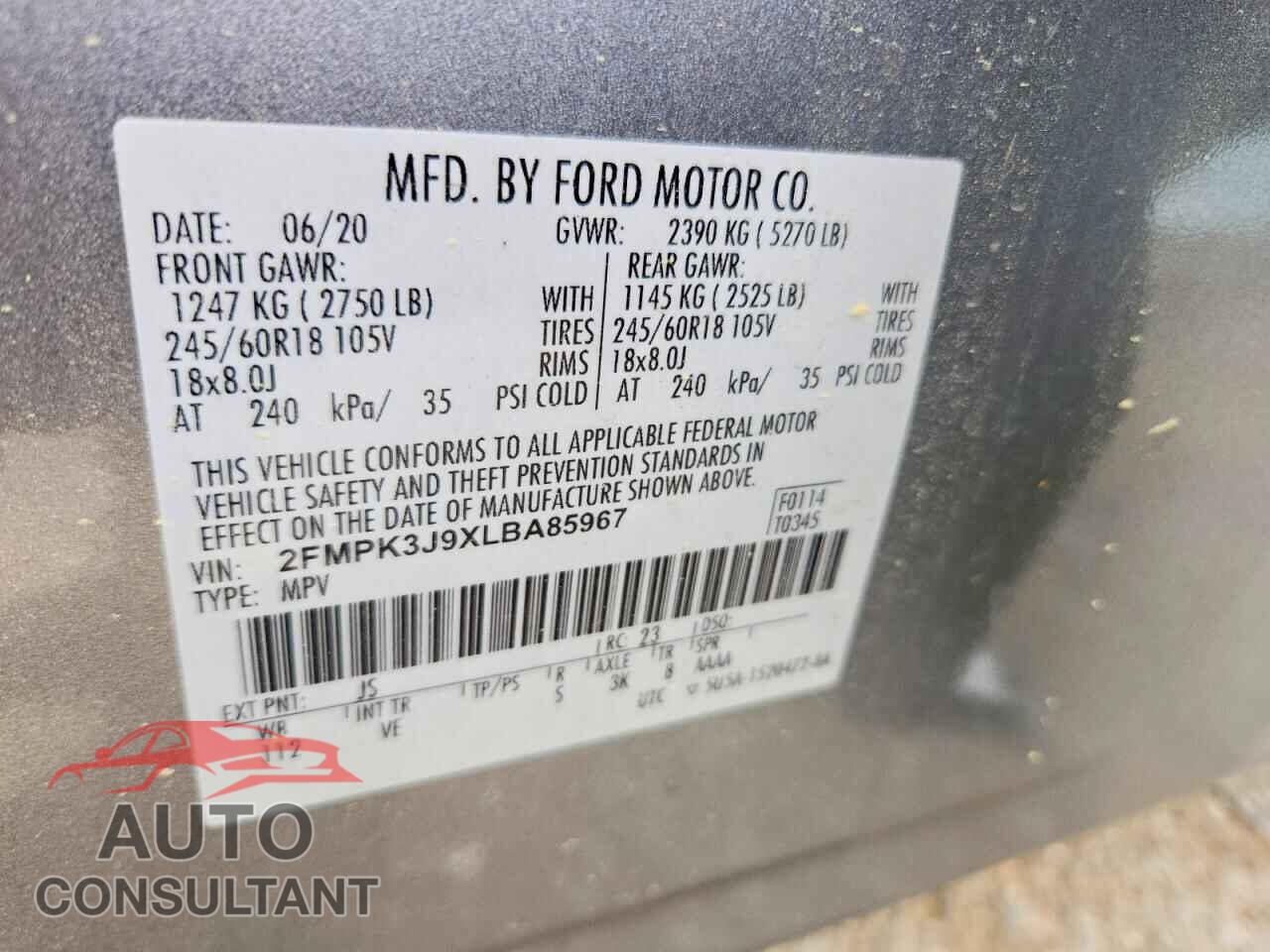 FORD EDGE 2020 - 2FMPK3J9XLBA85967