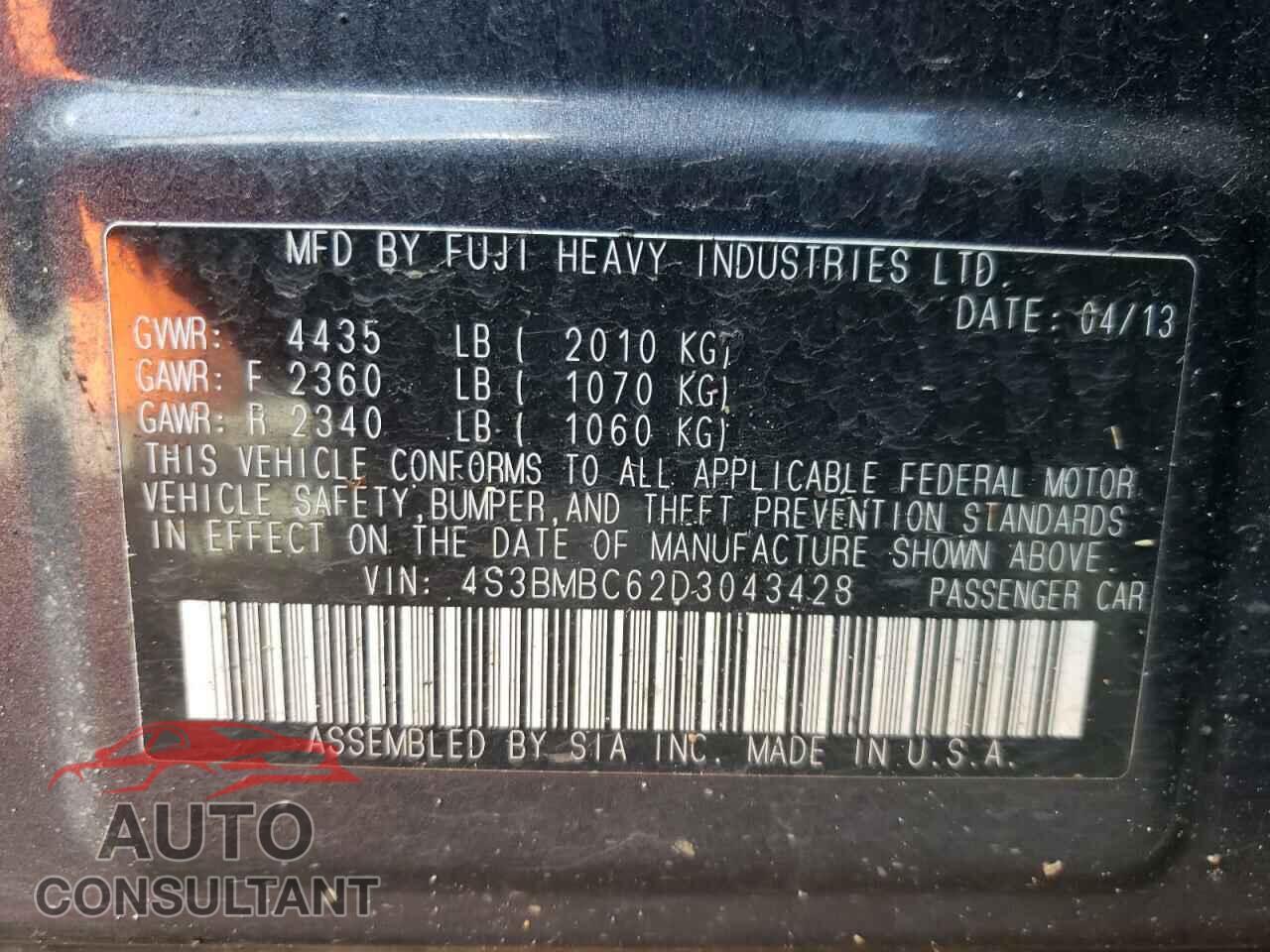 SUBARU LEGACY 2013 - 4S3BMBC62D3043428