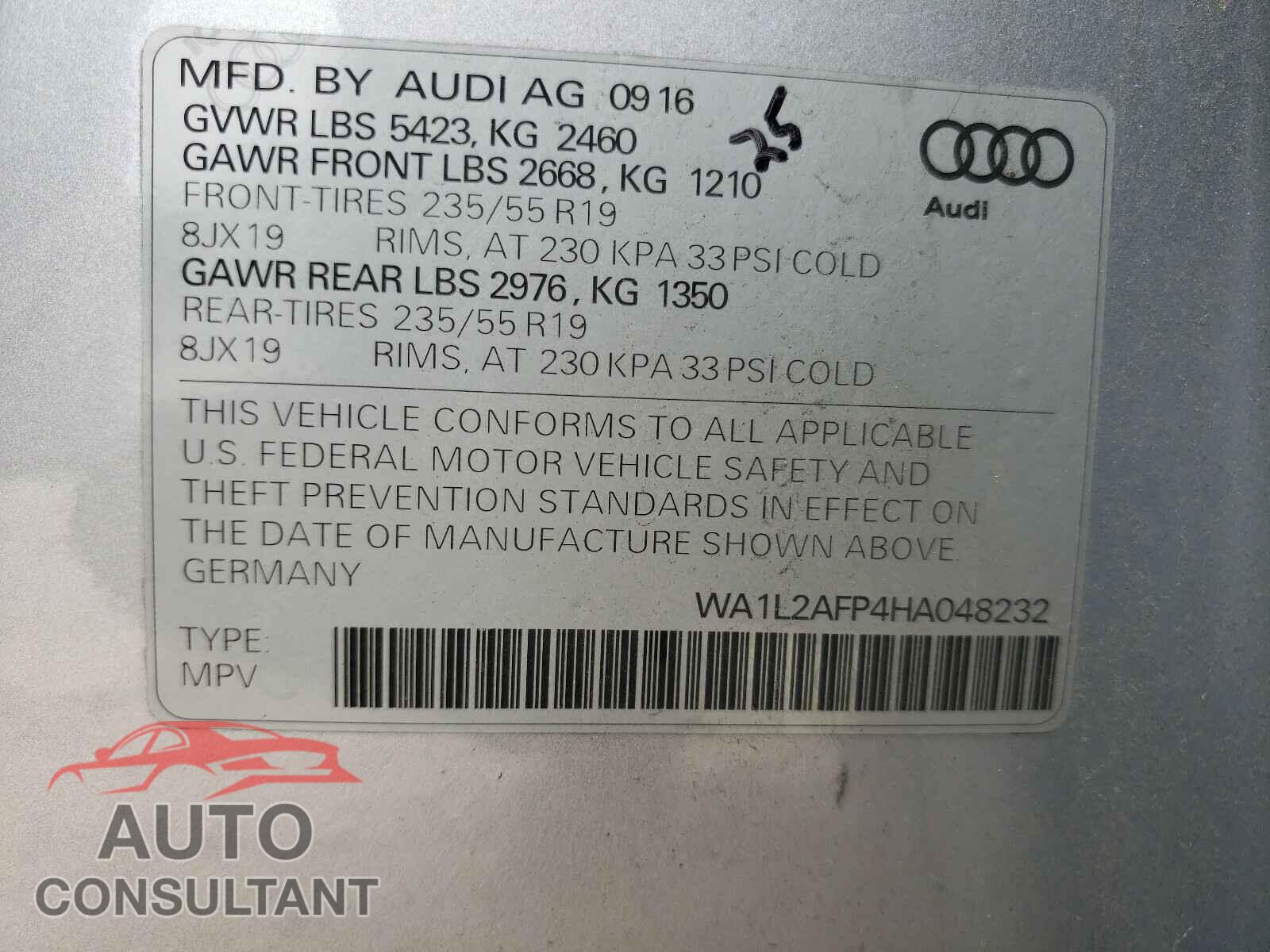 AUDI Q5 2017 - WA1L2AFP4HA048232