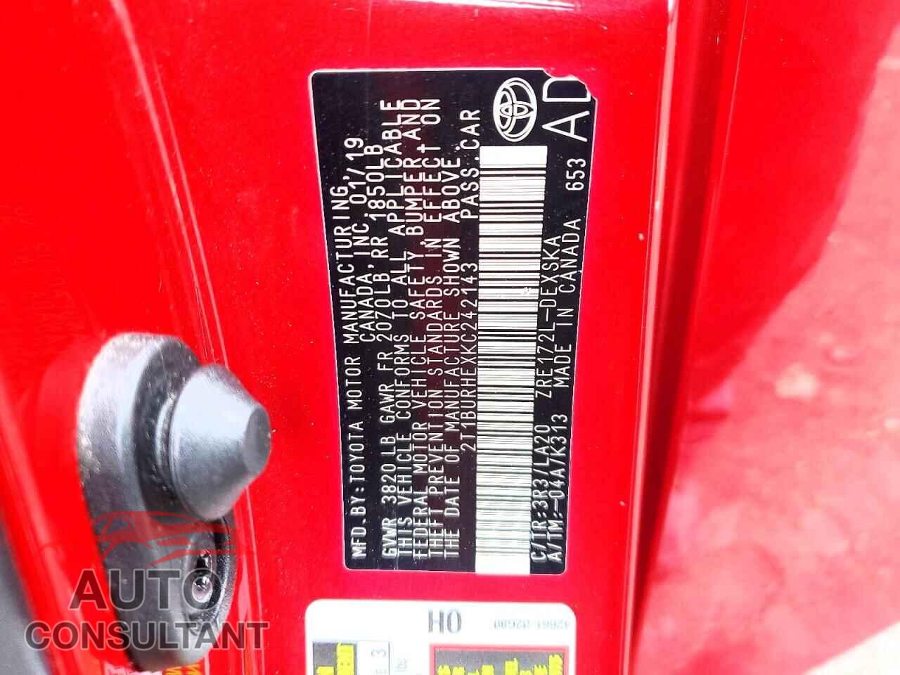 TOYOTA COROLLA 2019 - 2T1BURHEXKC242143
