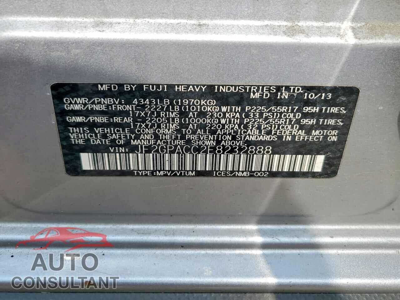 SUBARU XV 2014 - JF2GPACC2E8232888
