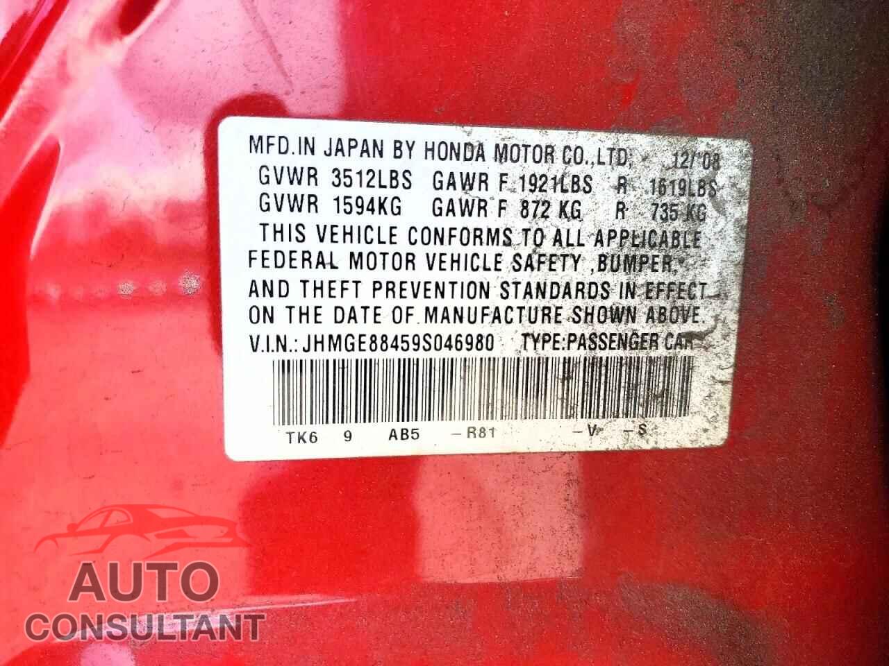 HONDA FIT 2009 - JHMGE88459S046980