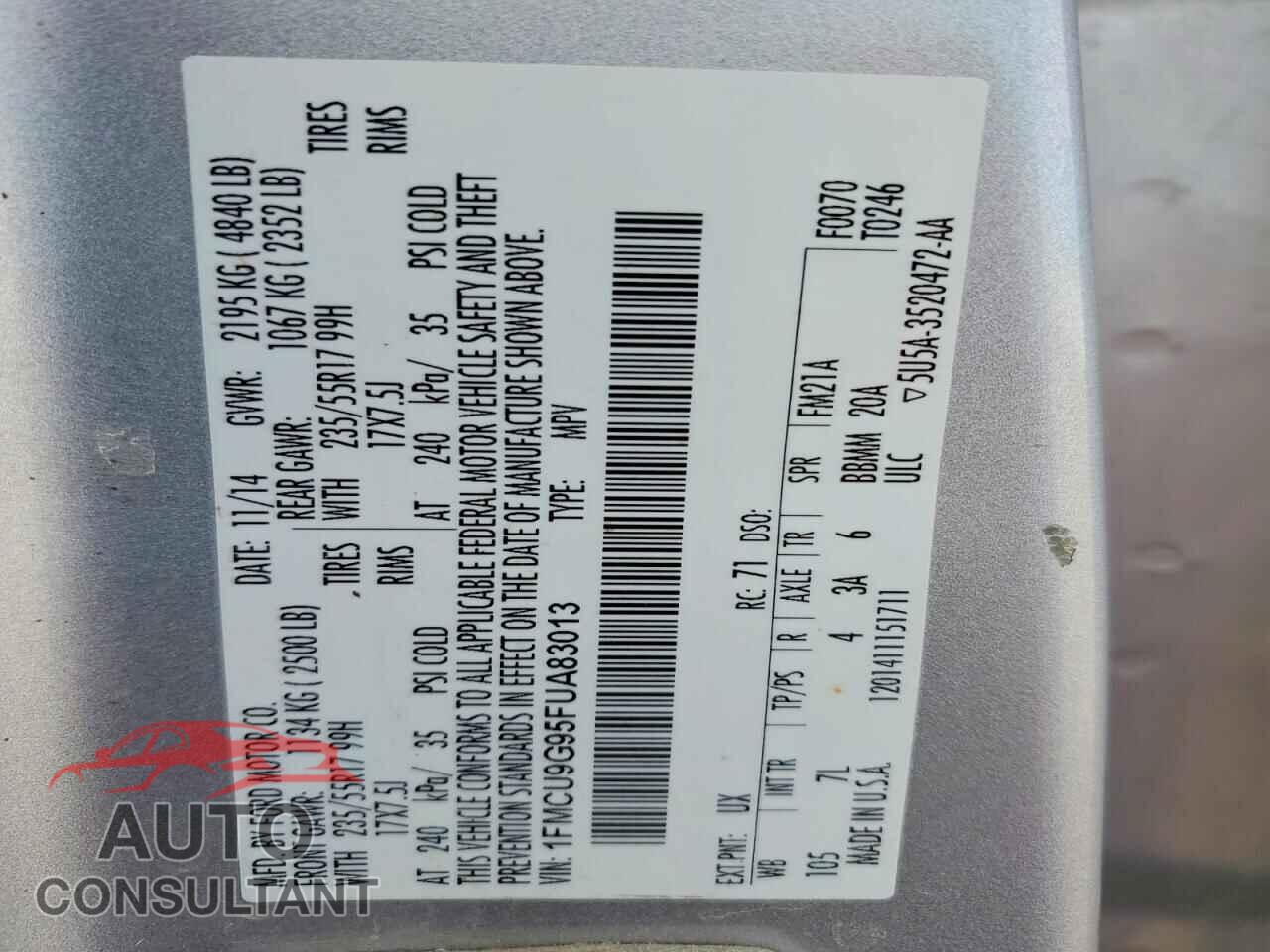 FORD ESCAPE 2015 - 1FMCU9G95FUA83013