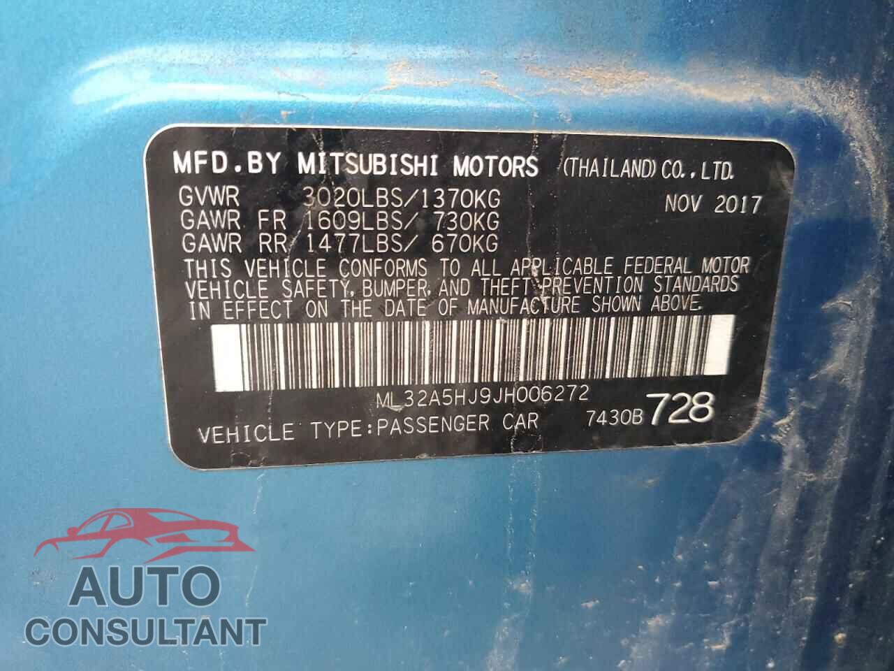MITSUBISHI MIRAGE 2018 - ML32A5HJ9JH006272