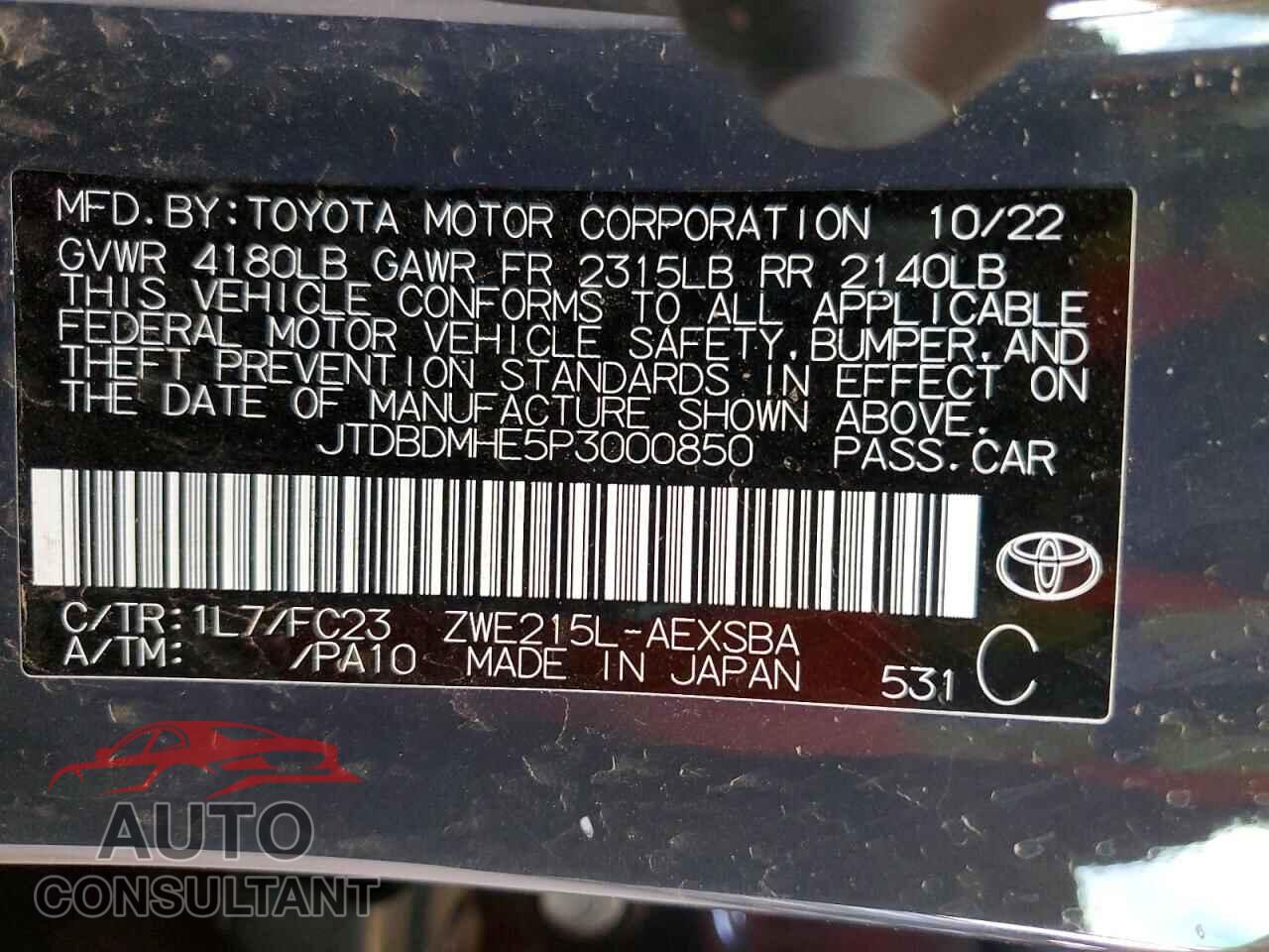 TOYOTA COROLLA 2023 - JTDBDMHE5P3000850