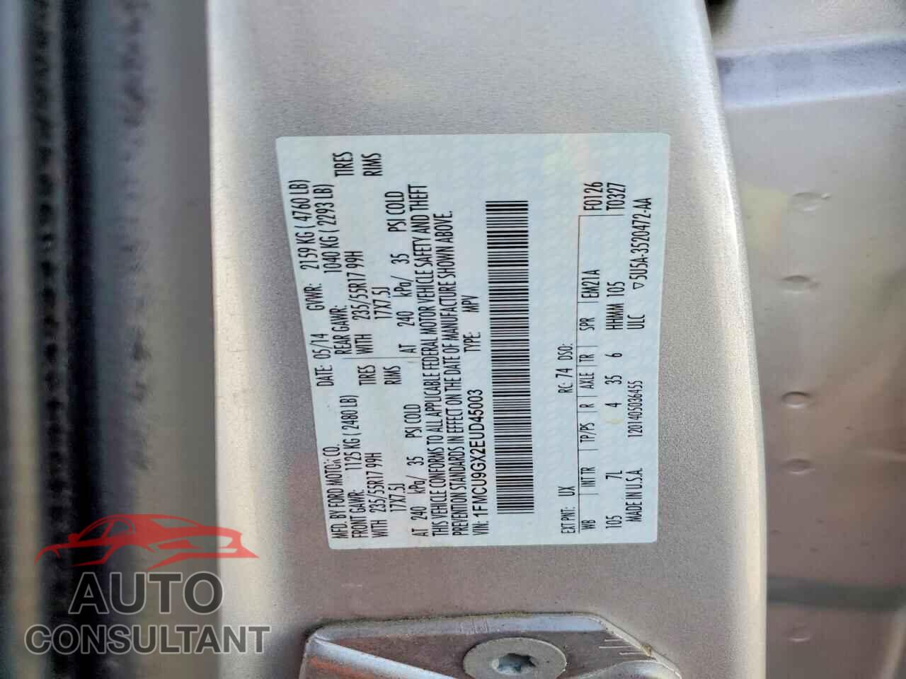 FORD ESCAPE 2014 - 1FMCU9GX2EUD45003