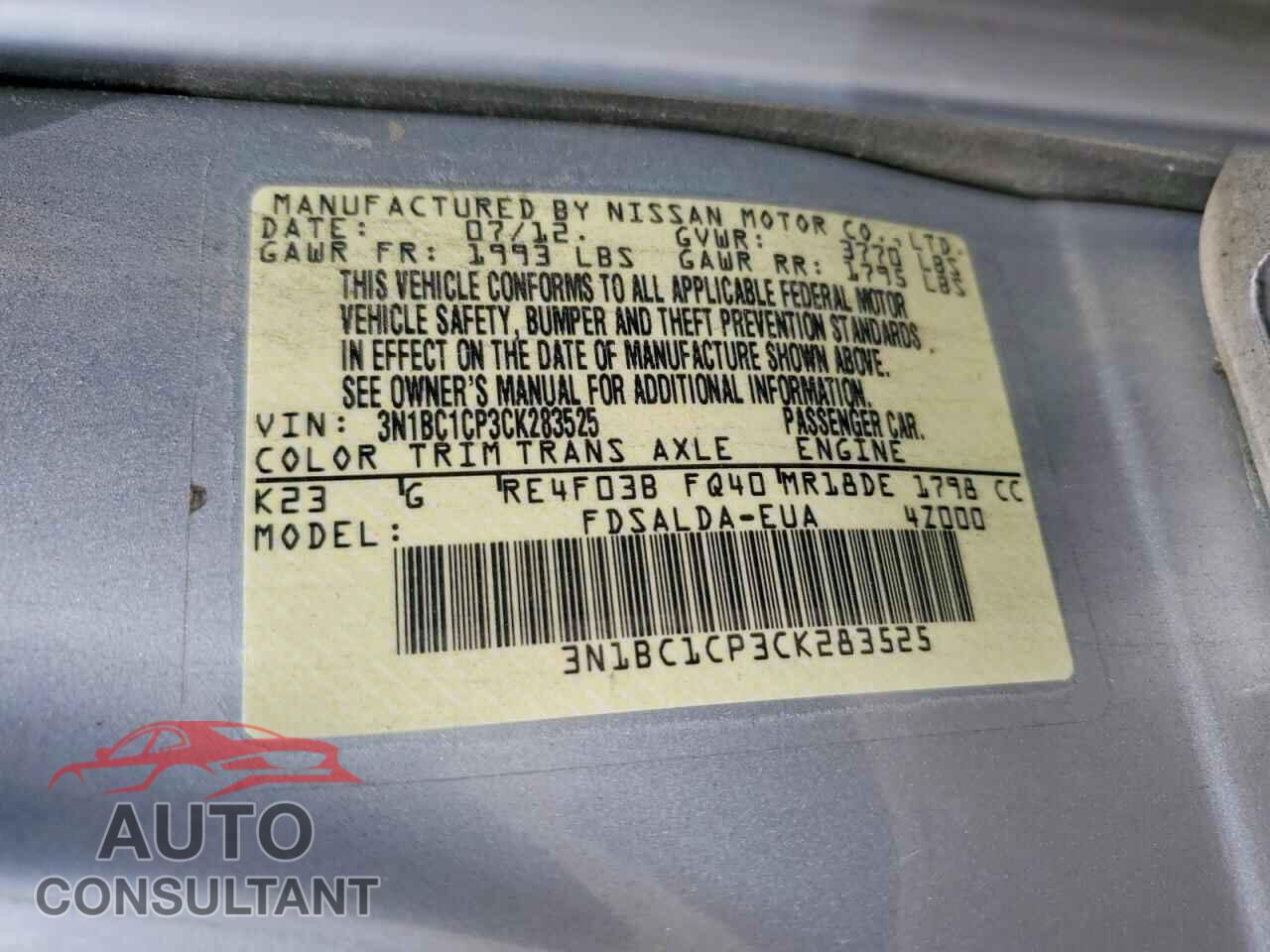NISSAN VERSA 2012 - 3N1BC1CP3CK283525