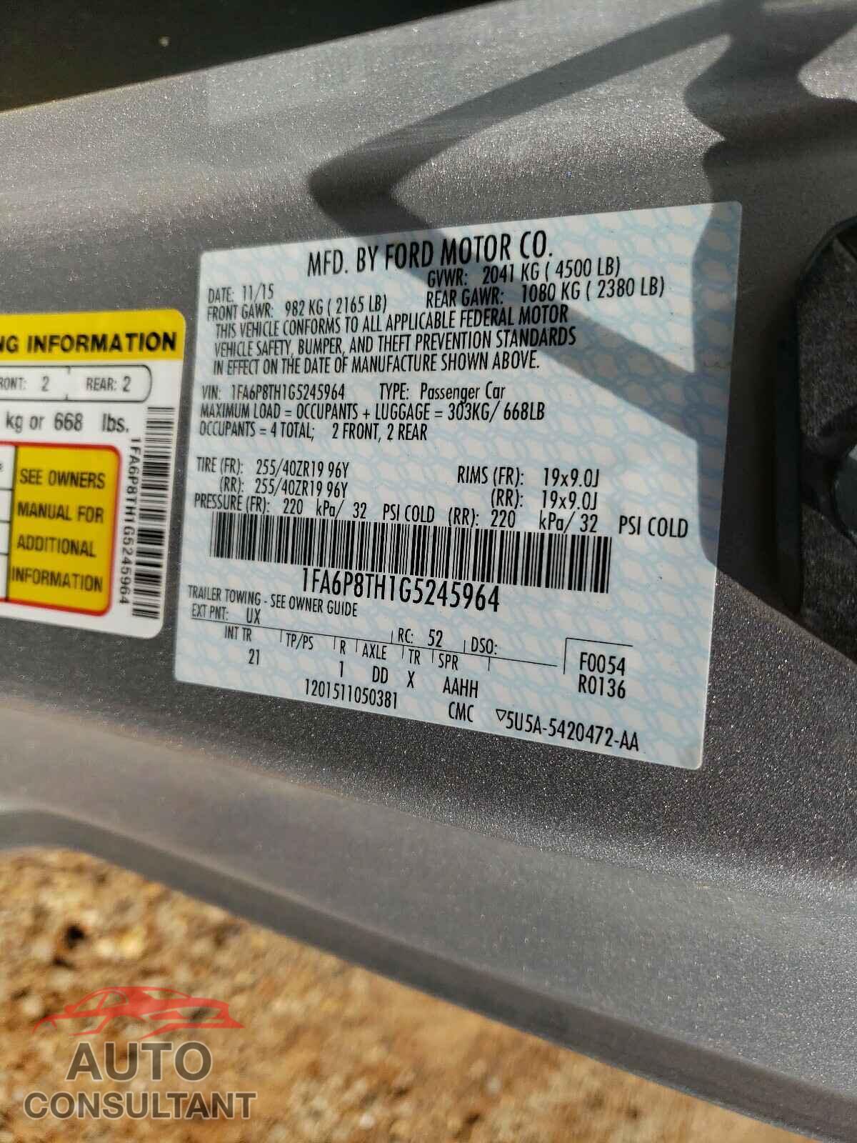FORD MUSTANG 2016 - 1FA6P8TH1G5245964