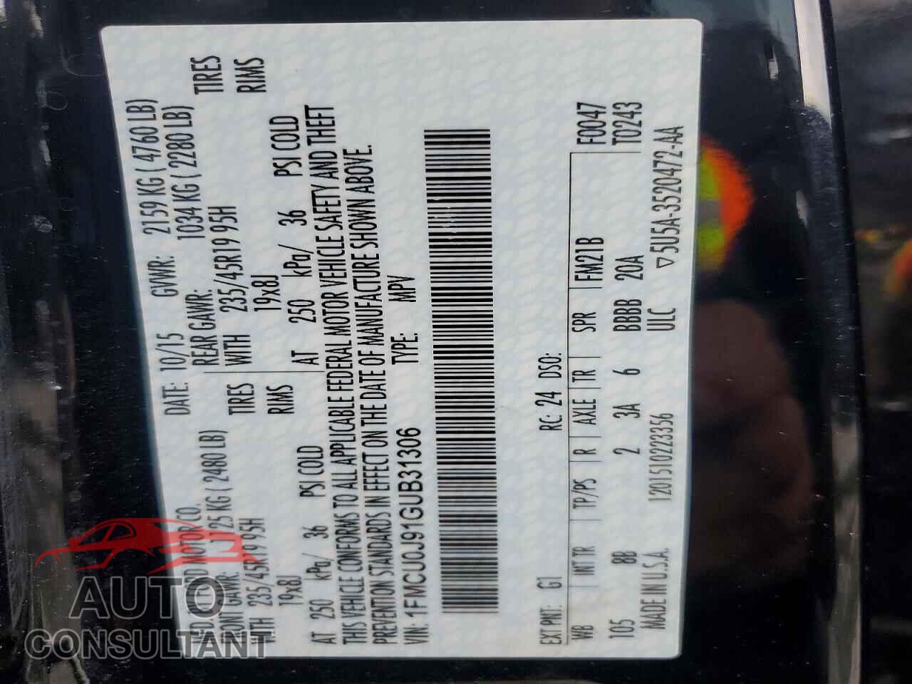 FORD ESCAPE 2016 - 1FMCU0J91GUB31306