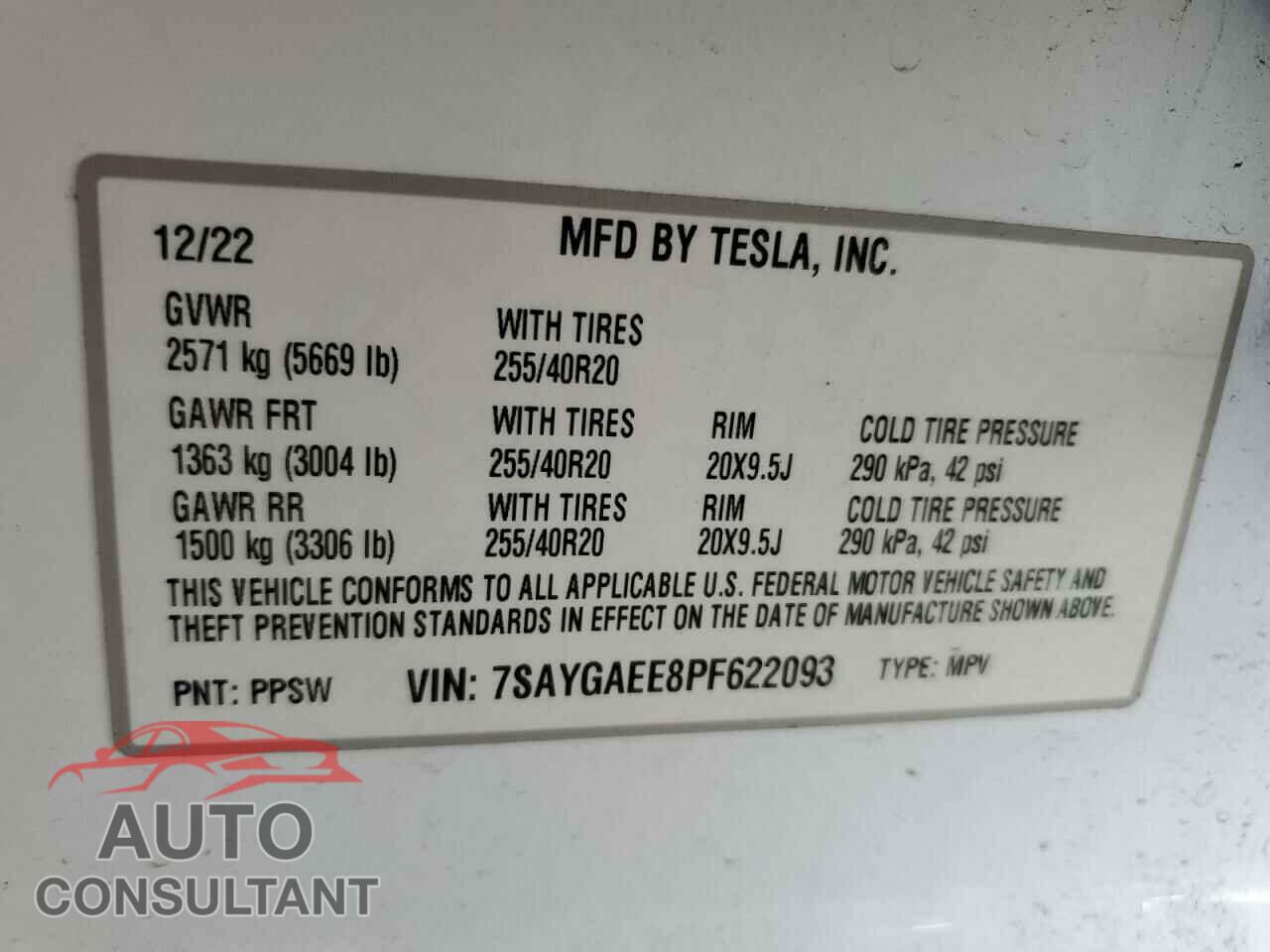 TESLA MODEL Y 2023 - 7SAYGAEE8PF622093