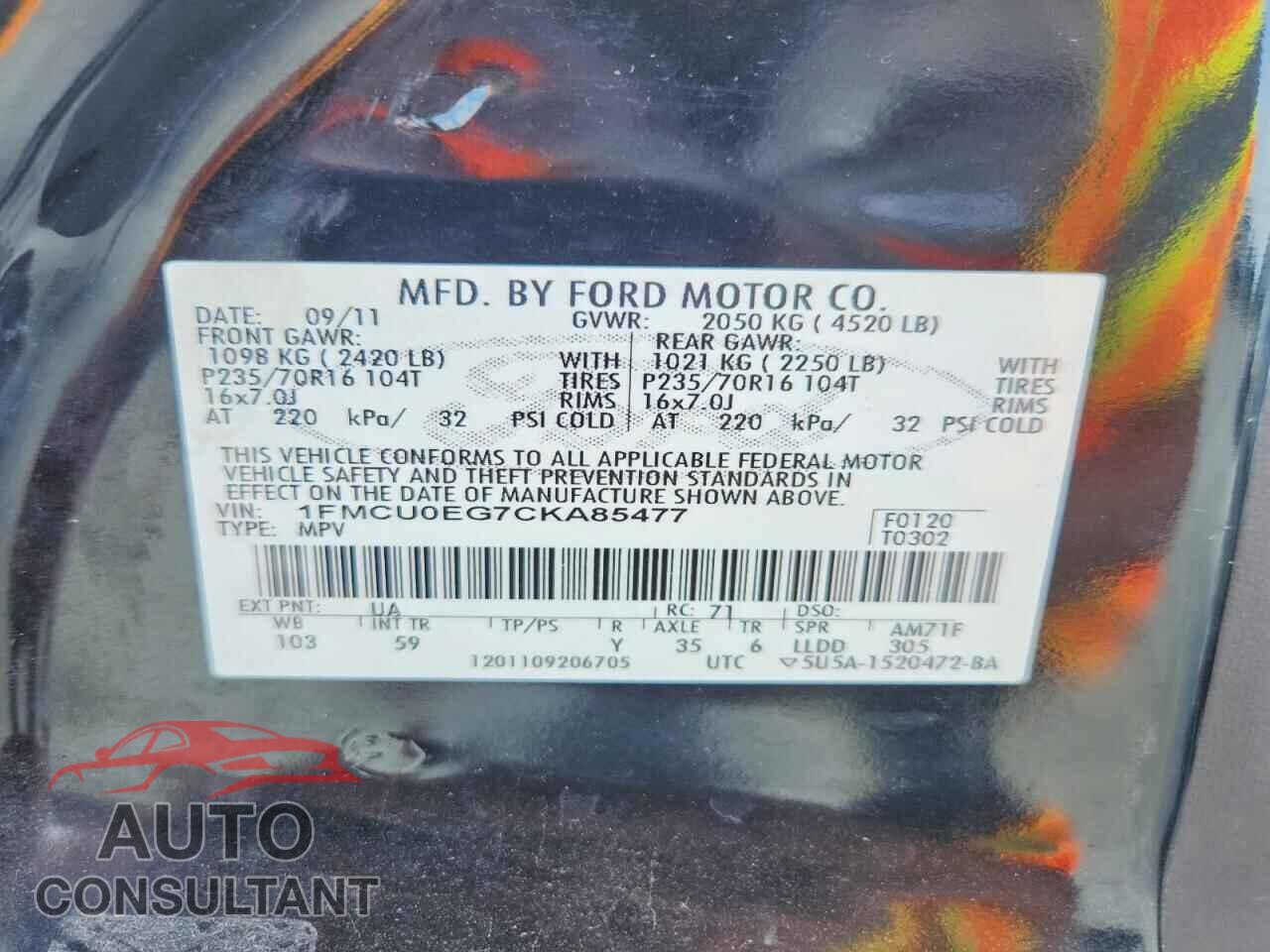 FORD ESCAPE 2012 - 1FMCU0EG7CKA85477