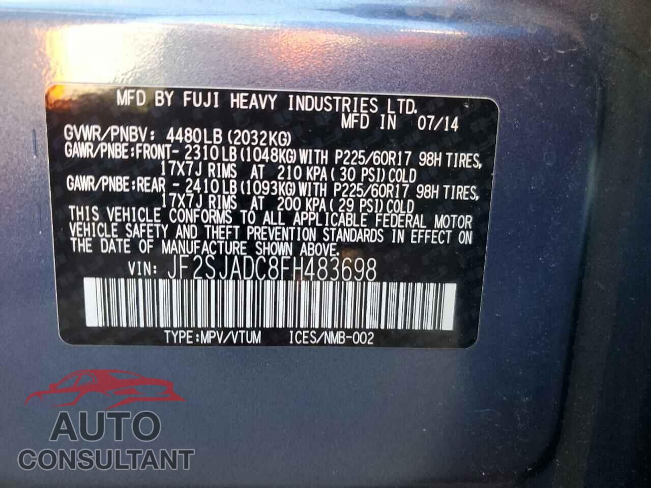 SUBARU FORESTER 2015 - JF2SJADC8FH483698