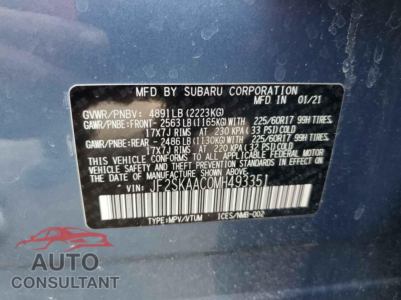 SUBARU FORESTER 2021 - JF2SKAAC0MH493351