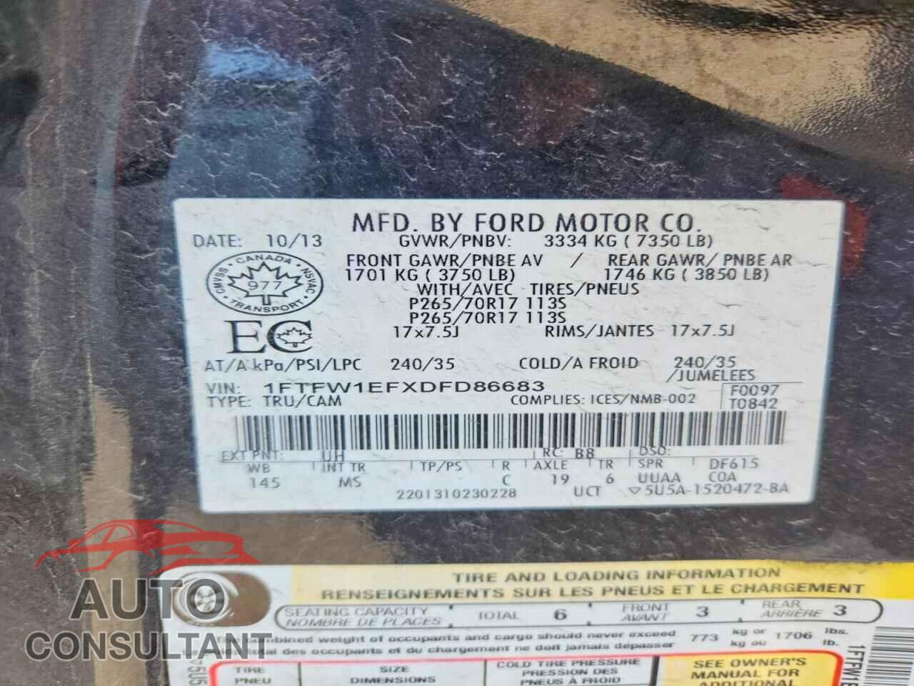 FORD F150 2013 - 1FTFW1EFXDFD86683