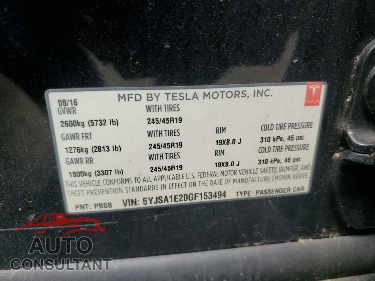 TESLA MODEL S 2016 - 5YJSA1E20GF153494
