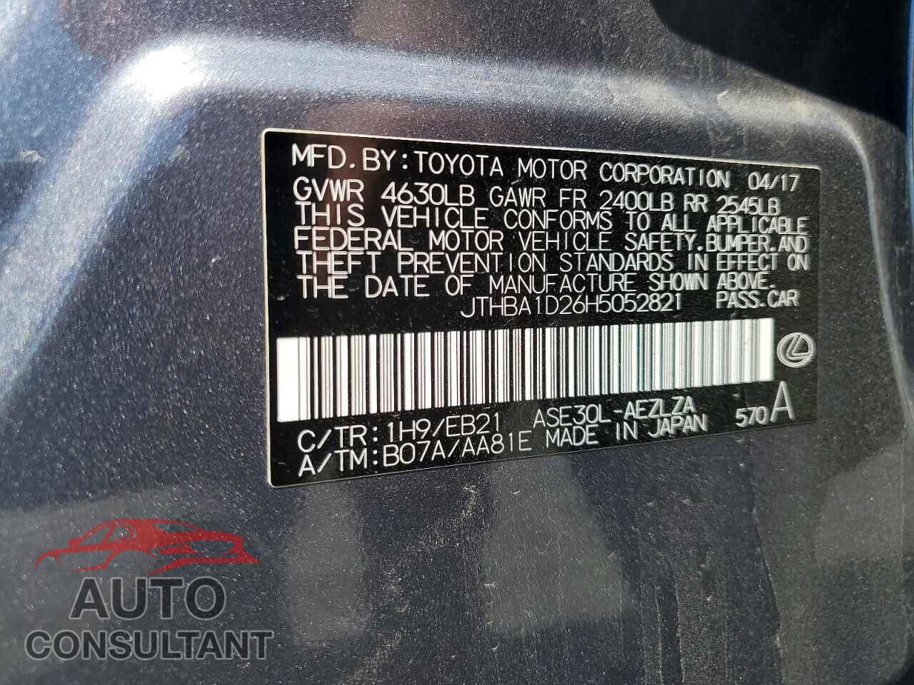 LEXUS IS 2017 - JTHBA1D26H5052821