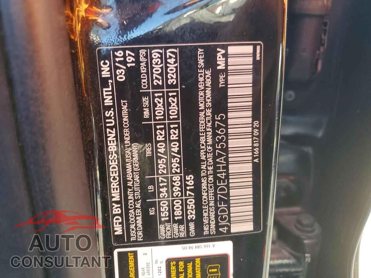 MERCEDES-BENZ GLS-CLASS 2017 - 4JGDF7DE4HA753675