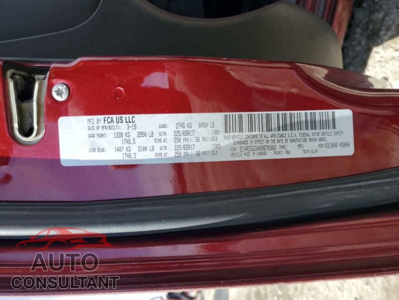 DODGE CARAVAN 2019 - 2C4RDGEGXKR670366