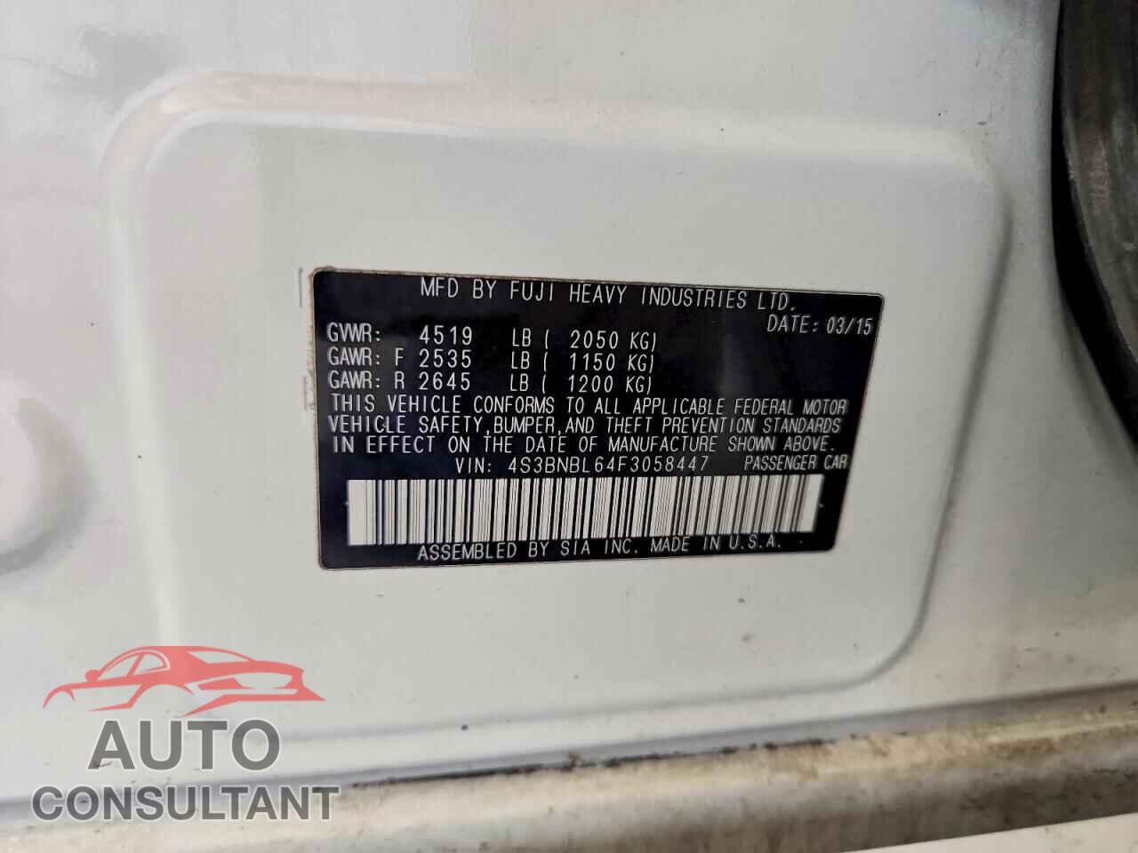 SUBARU LEGACY 2015 - 4S3BNBL64F3058447