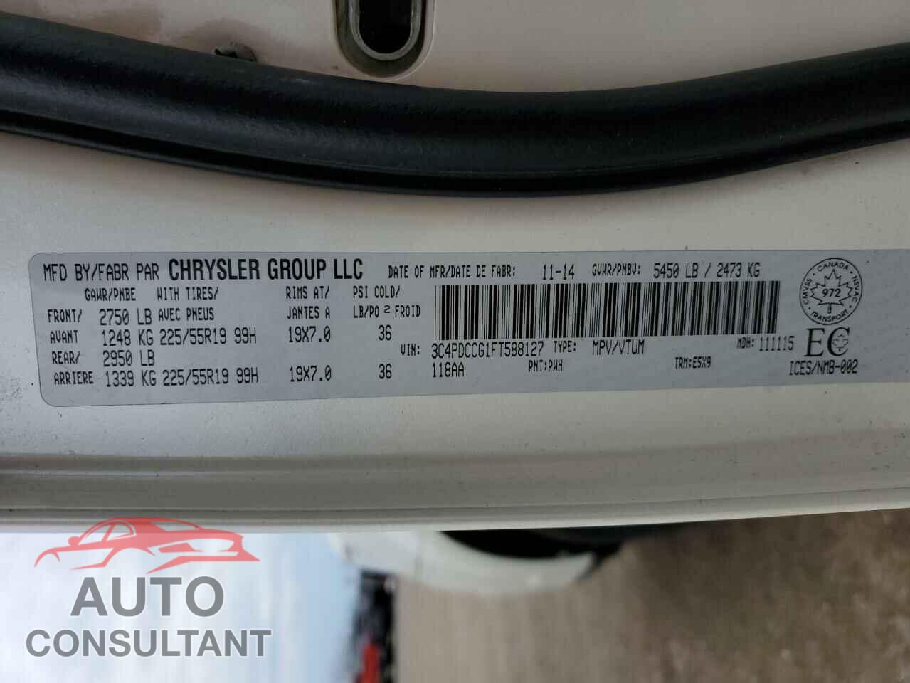 DODGE JOURNEY 2015 - 3C4PDCCG1FT588127