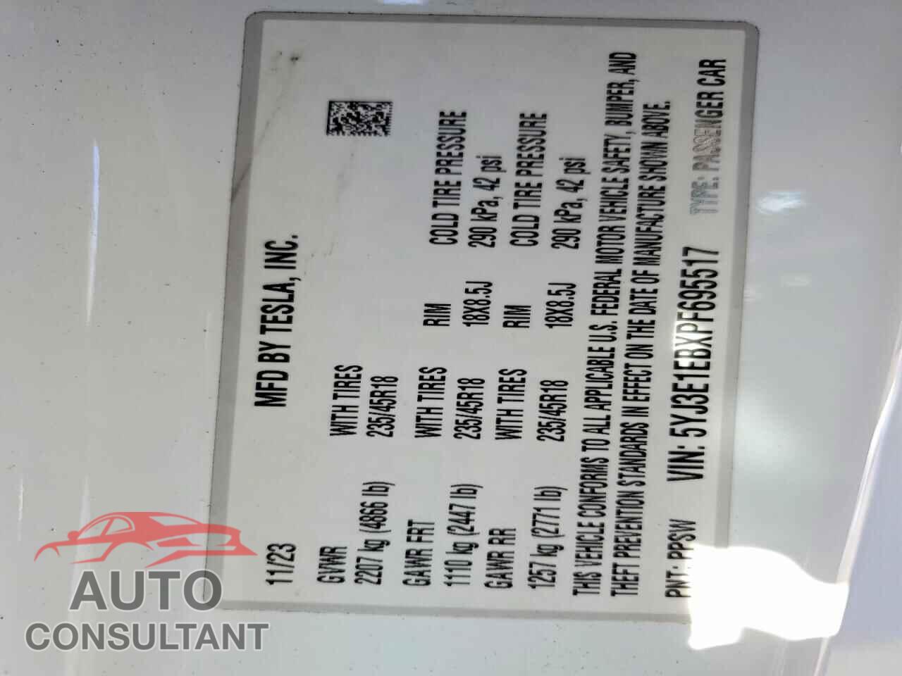 TESLA MODEL 3 2023 - 5YJ3E1EBXPF695517