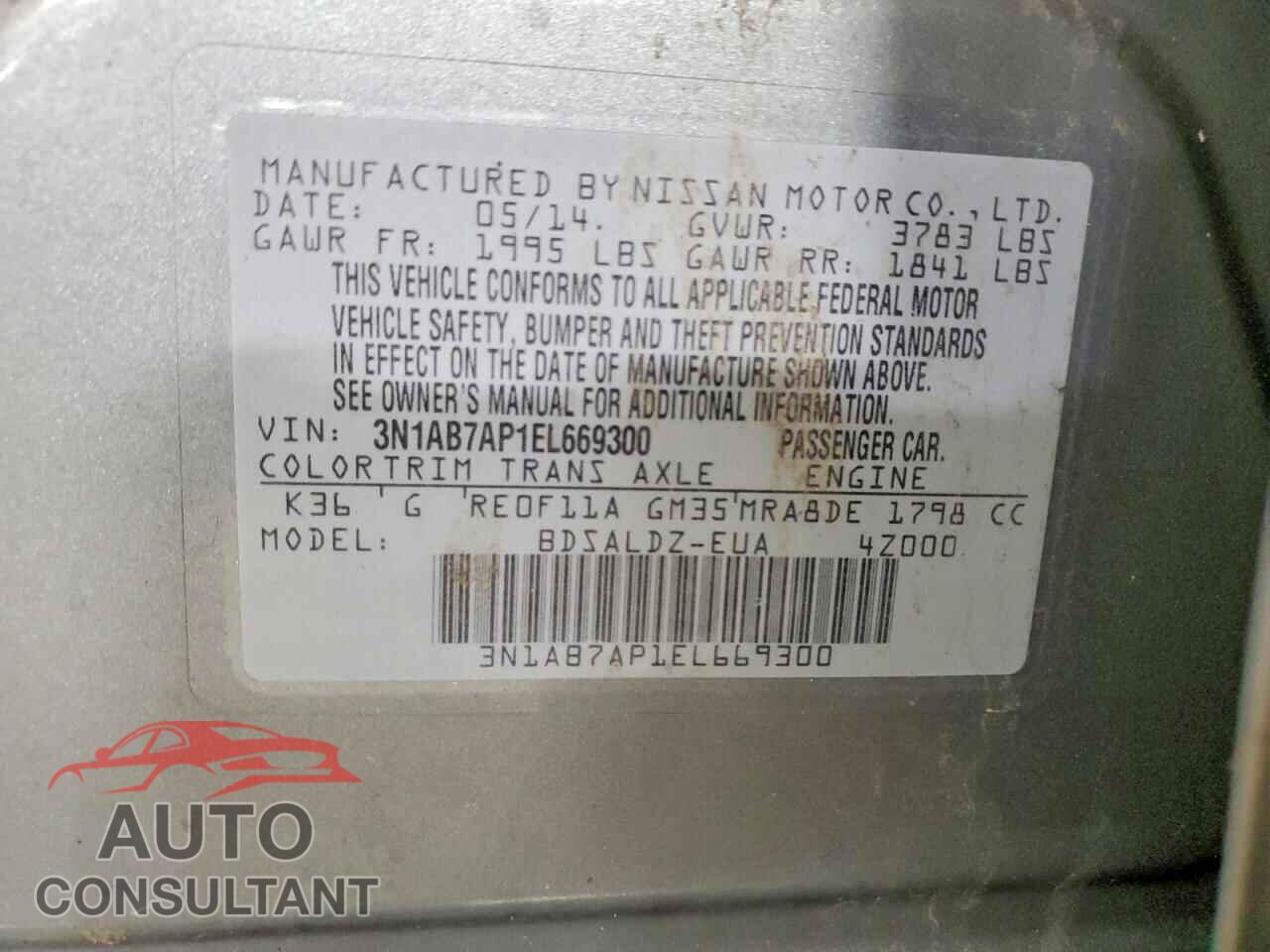 NISSAN SENTRA 2014 - 3N1AB7AP1EL669300
